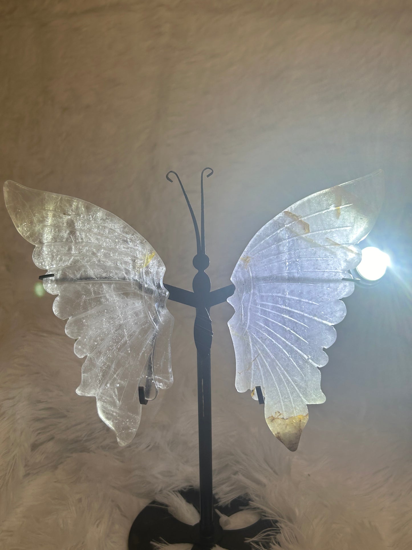 Butterfly Wings on Stand (Large) - Clear Quartz w/ Golden Healer