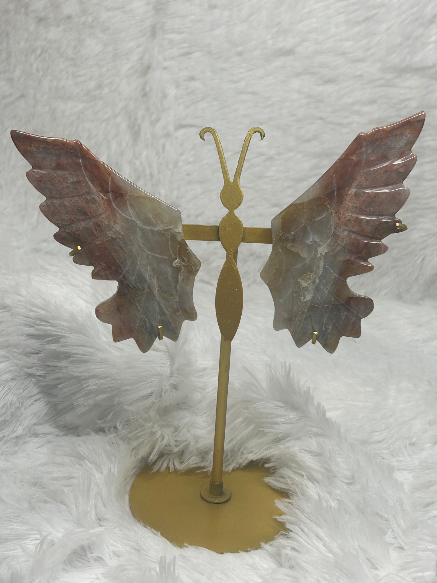 Butterfly Wings on Stand (Large) - Rose Quartz