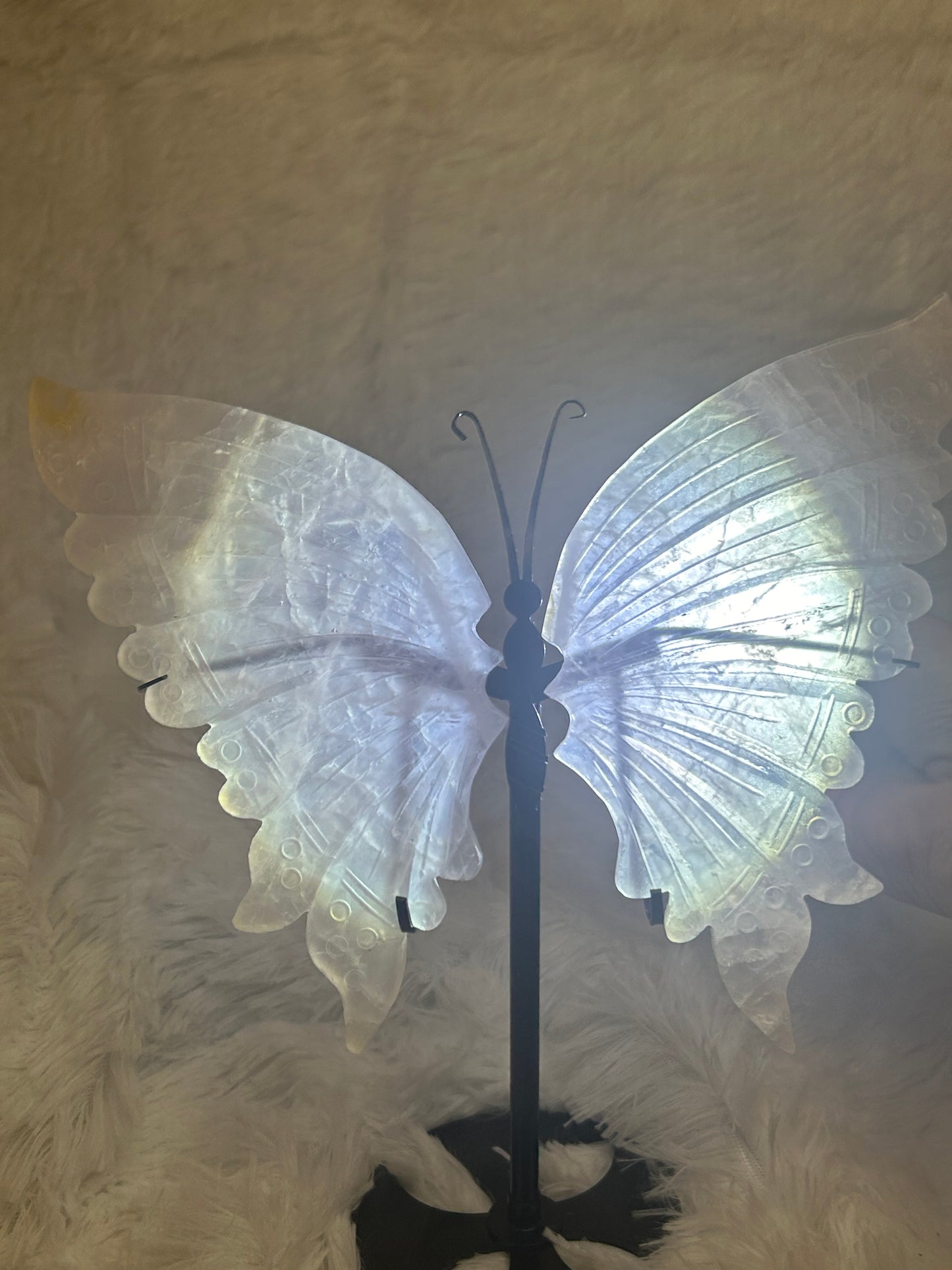 Butterfly Wings on Stand (Large) - Rose Quartz