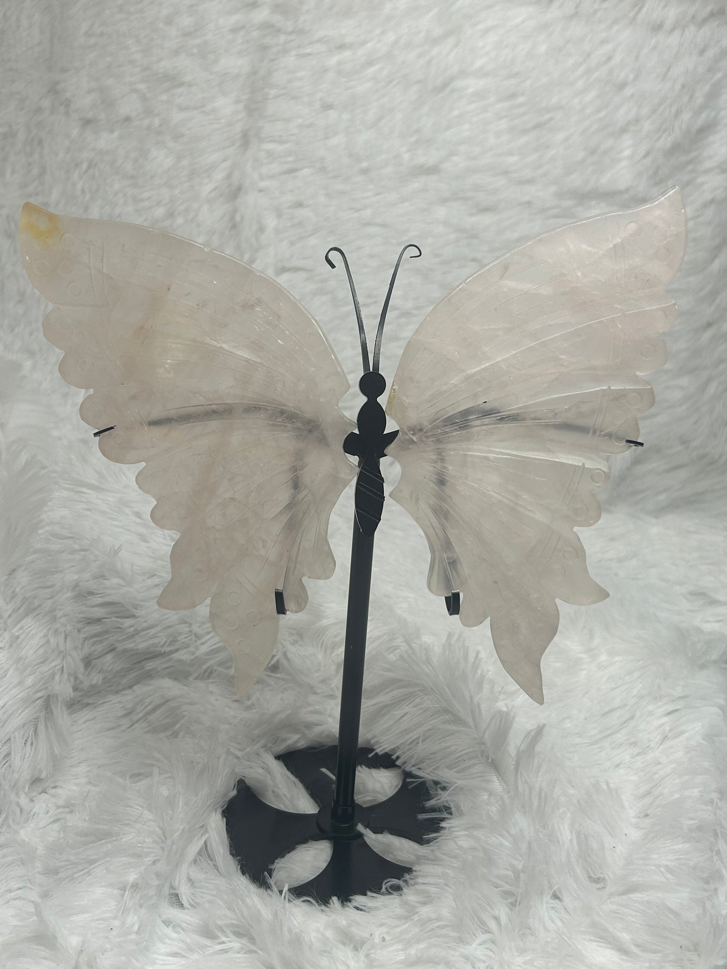 Butterfly Wings on Stand (Large) - Rose Quartz