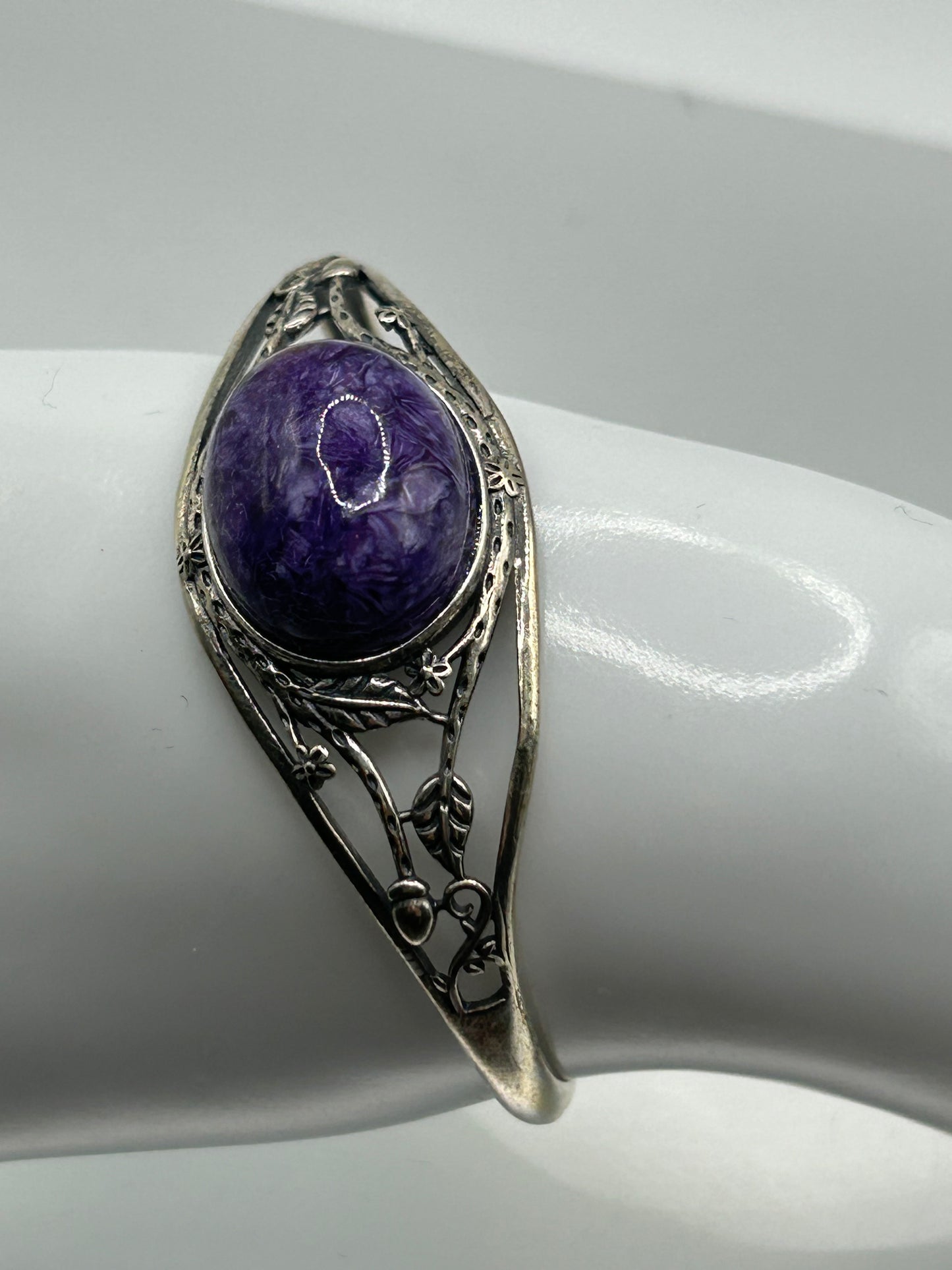 Bracelet, 925 Sterling Silver Cuff- Charoite