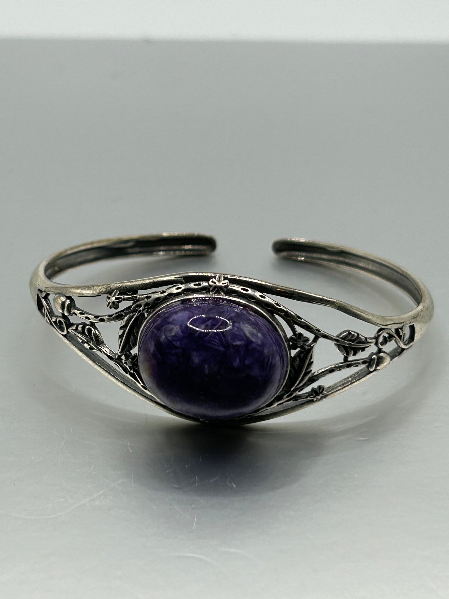 Bracelet, 925 Sterling Silver Cuff- Charoite