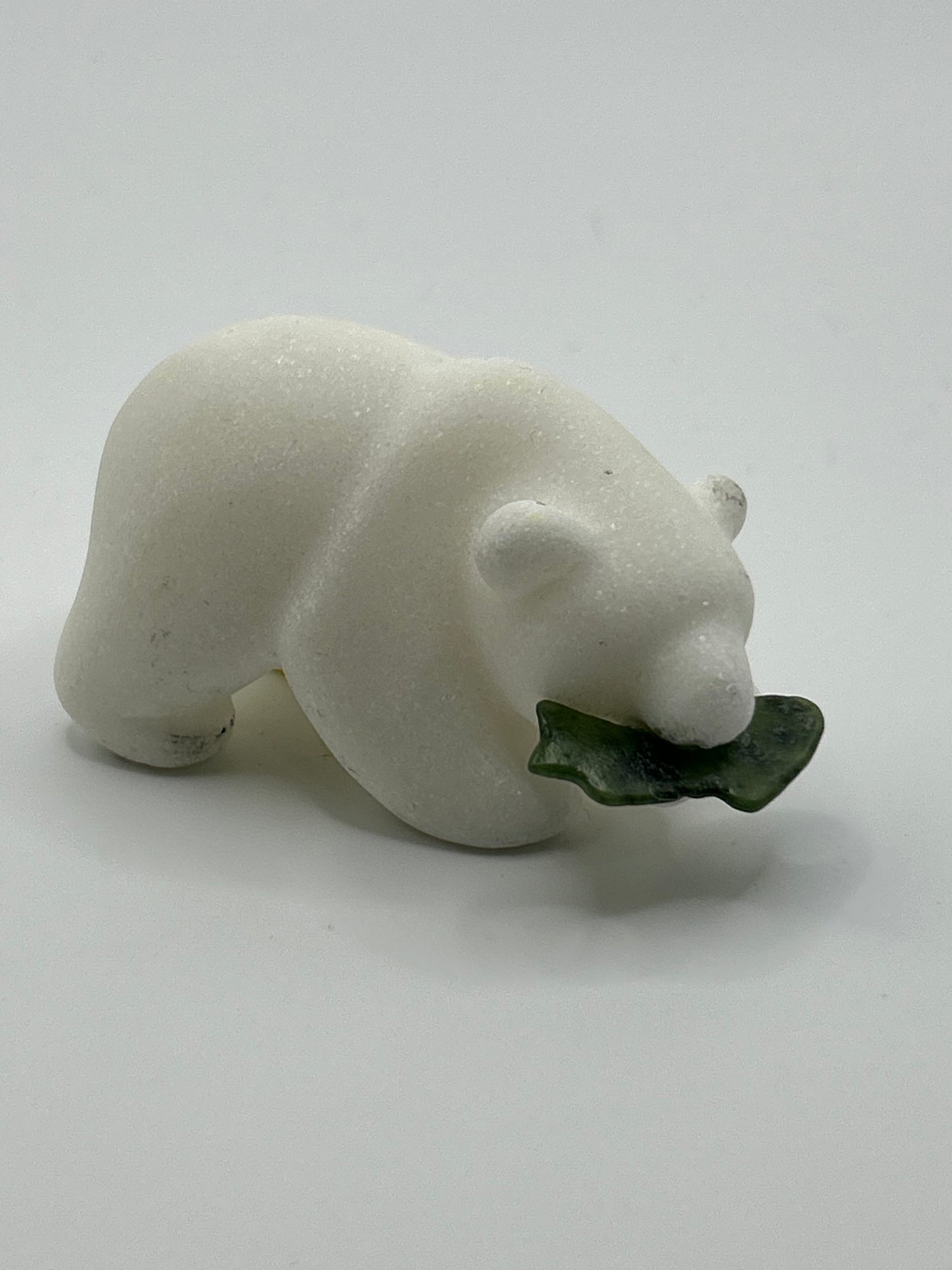Bear w/ Fish - White Jade & Moss Agate