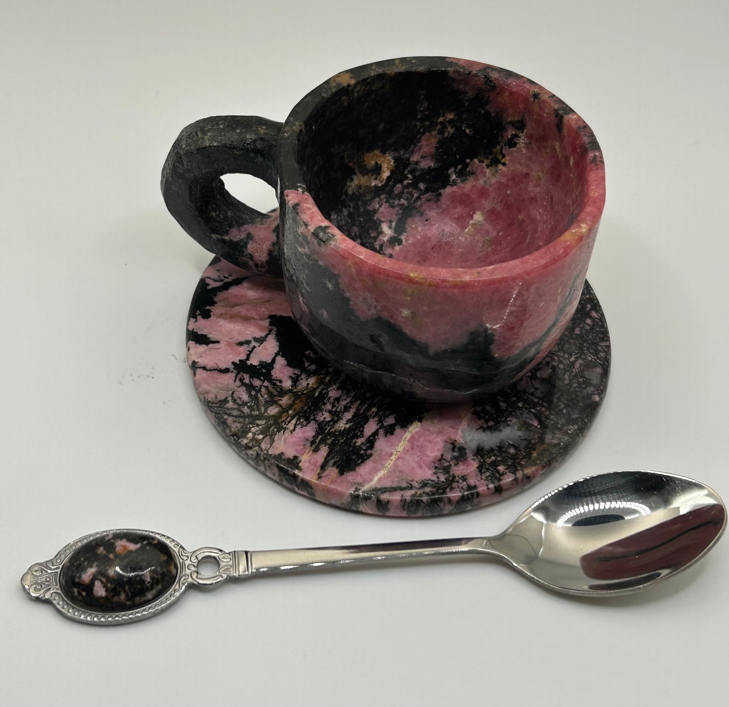 Teacup, Coaster and Spoon Set - Rhodonite