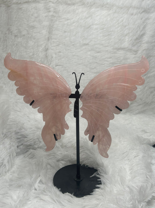 Butterfly Wings on Stand (Large) - Rose Quartz
