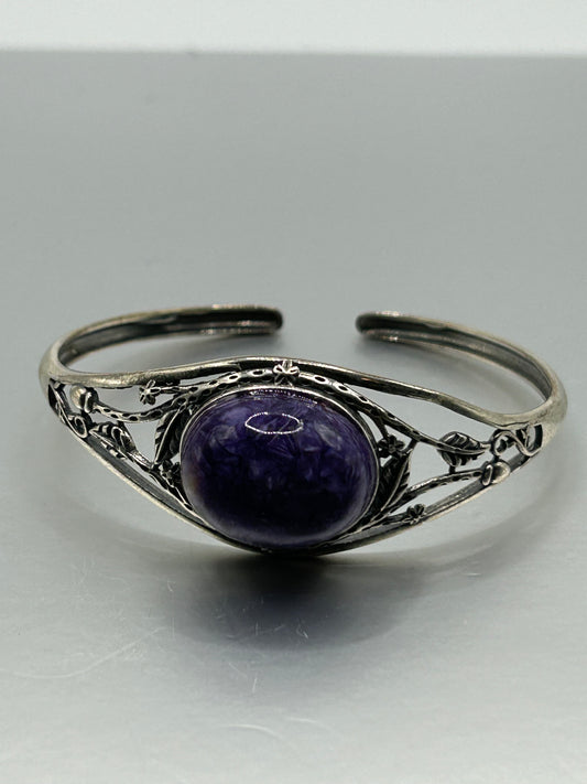 Bracelet, 925 Sterling Silver Cuff- Charoite