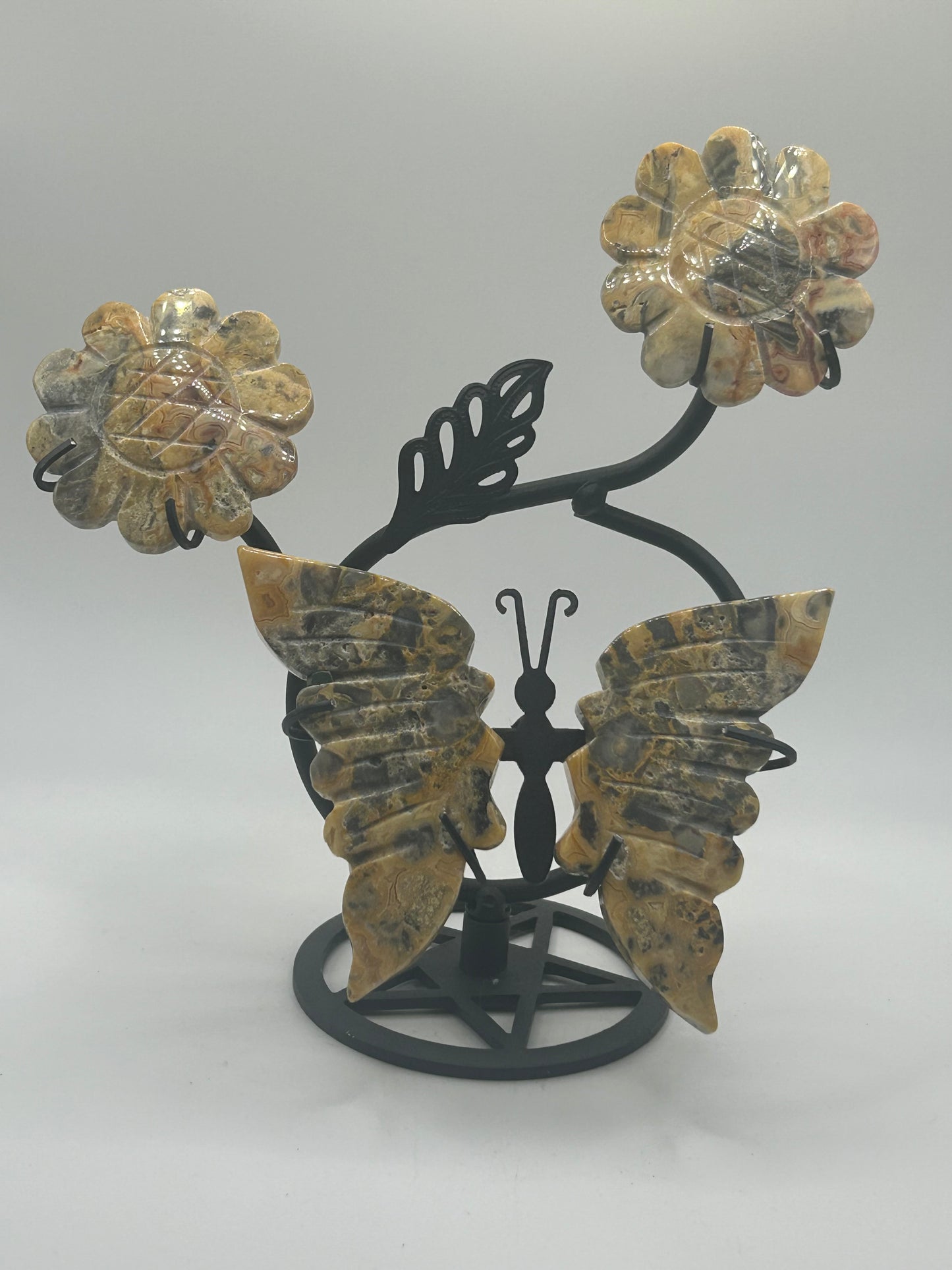 Butterfly with 2 Flowers on Stand