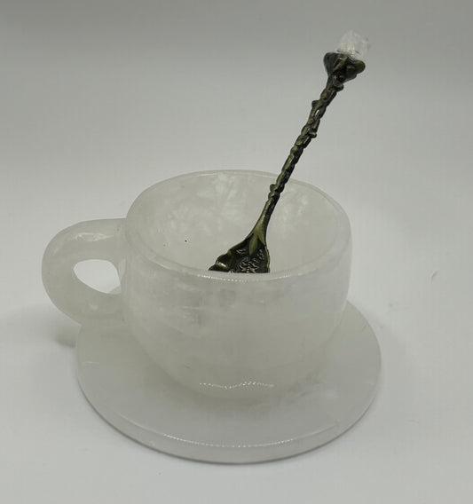 Teacup, Coaster and Spoon Set - Clear Quartz