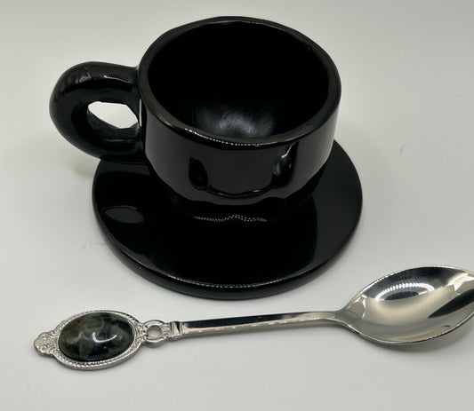 Teacup, Coaster and Spoon Set - Black Obsidian