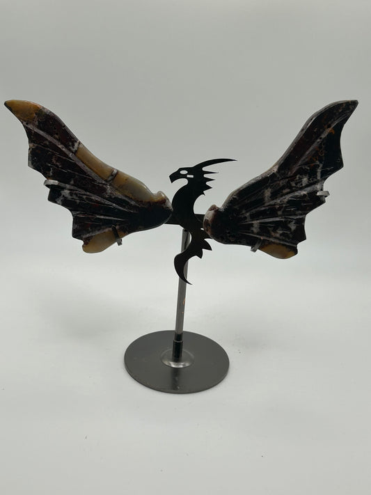 Dragon Wings on Stand - Mexican Crazy Lace Agate
