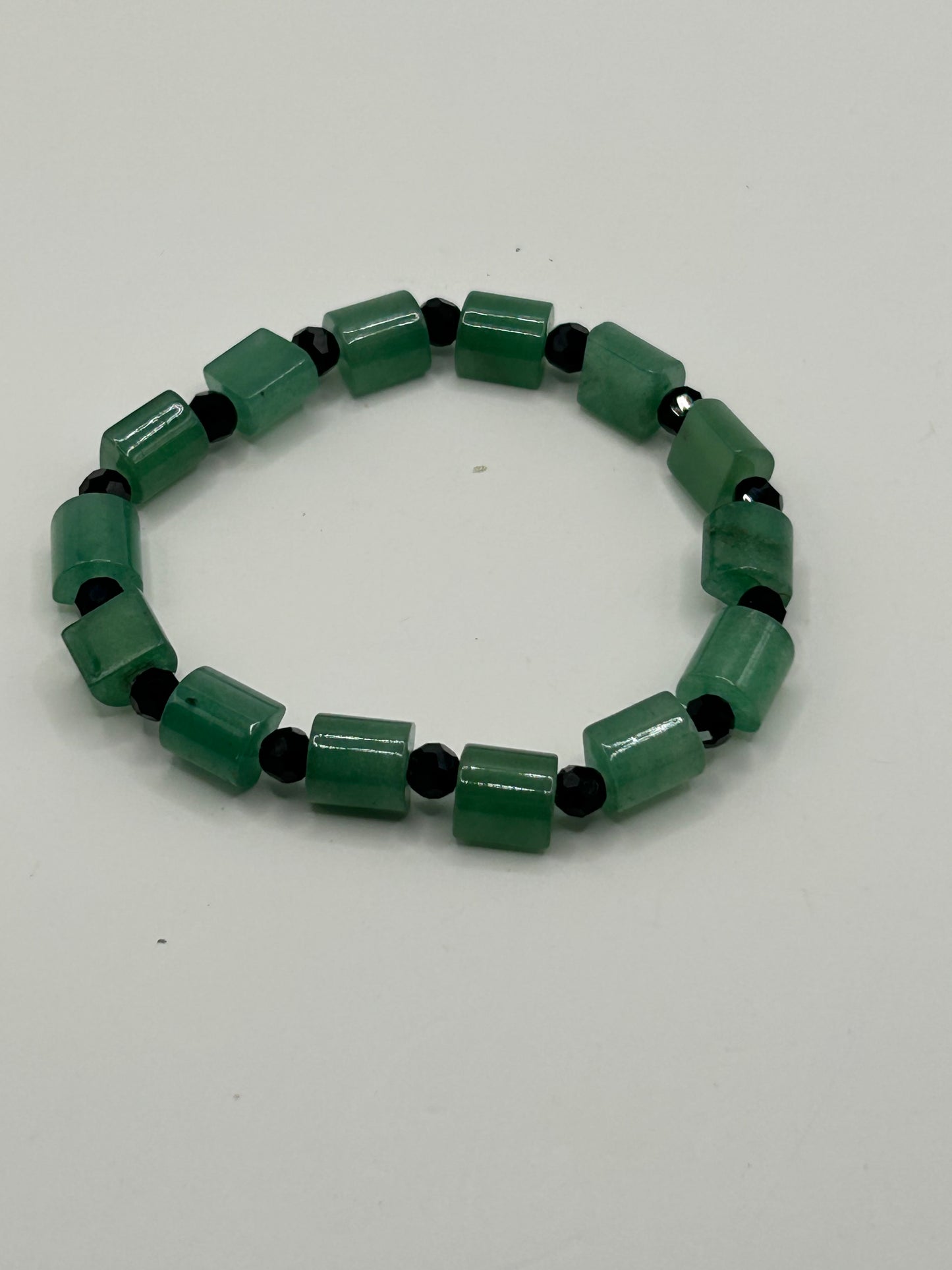 Bangle - Green Aventurine Squares with Black Obsidian Round Beads